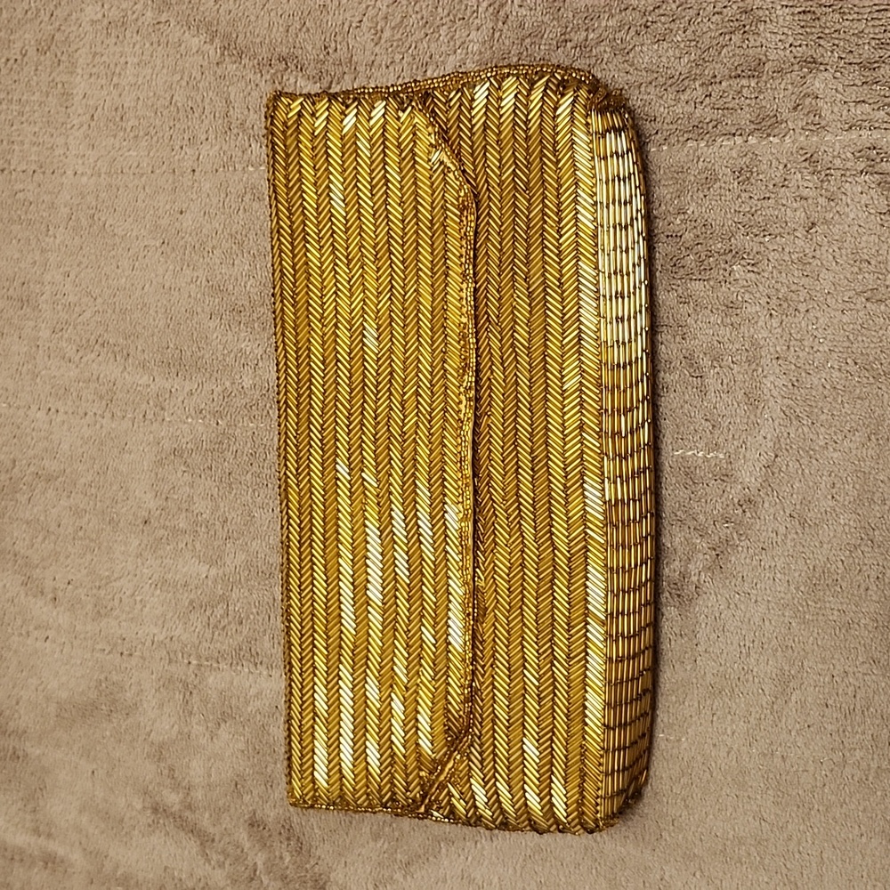 Vintage herringbone Gold Clutch